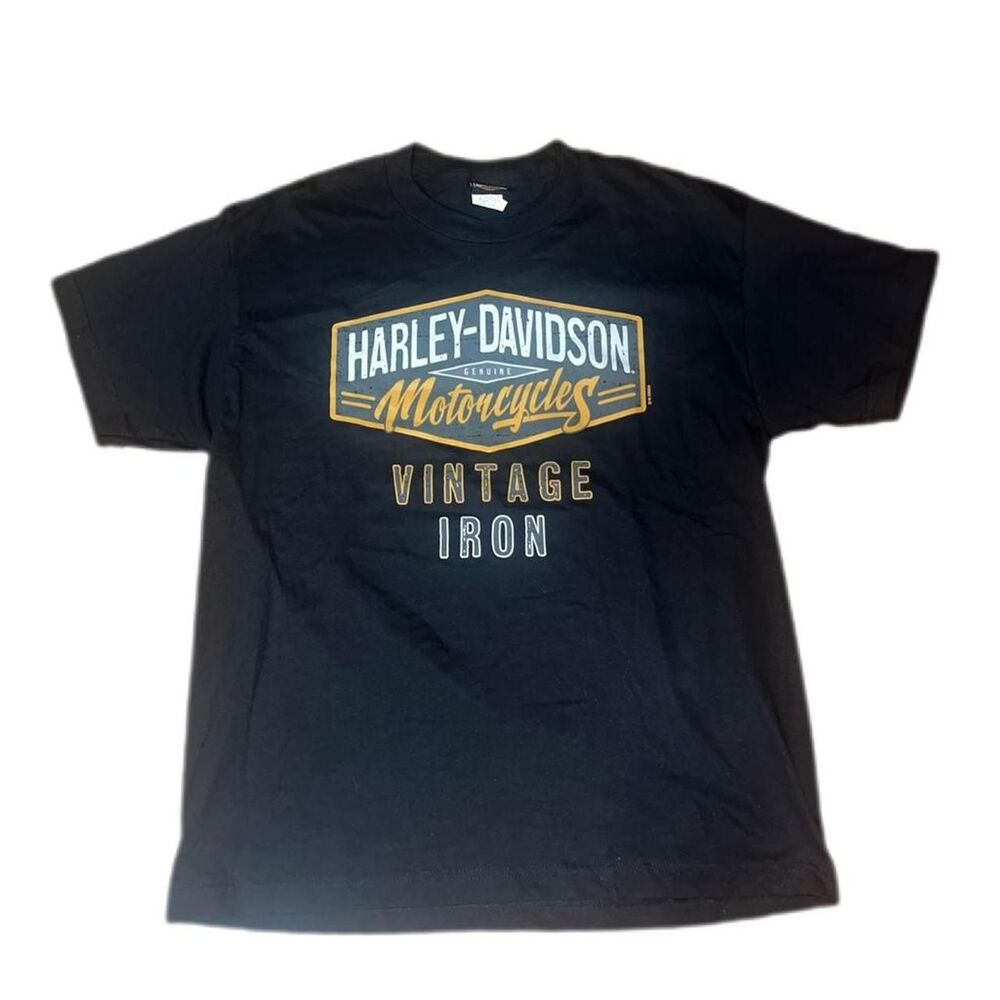 Harley Davidson Men's Black Vintage Iron Graphic T-shirt SZ L Flaw